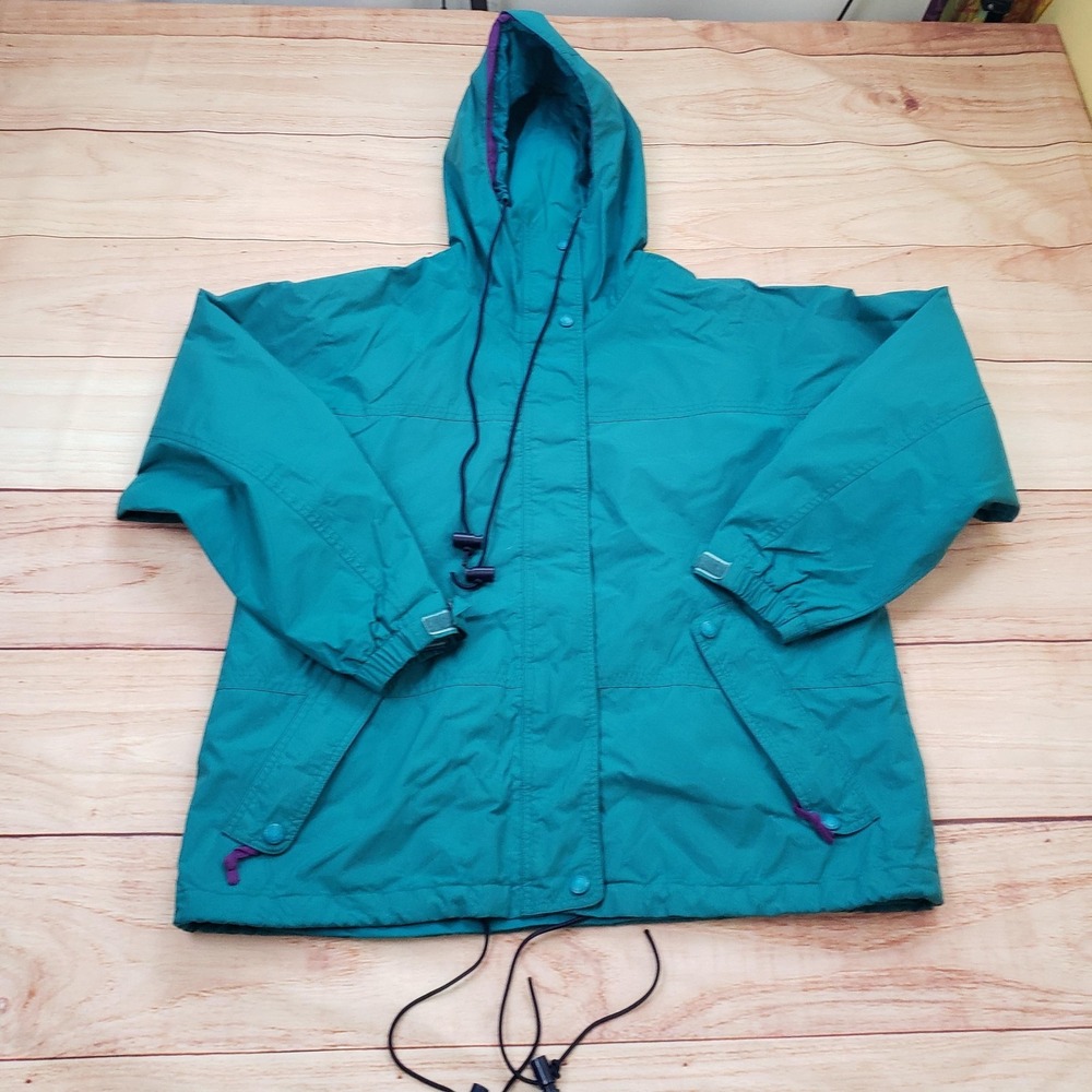 Vintage Eddie Bauer Jacket Womens Medium‎ Green Gore-Tex Hooded Rain Coat Ski